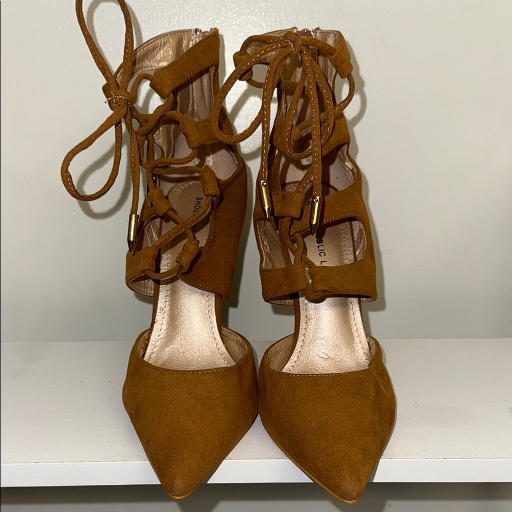 Brown faux suede Lace-Up heel